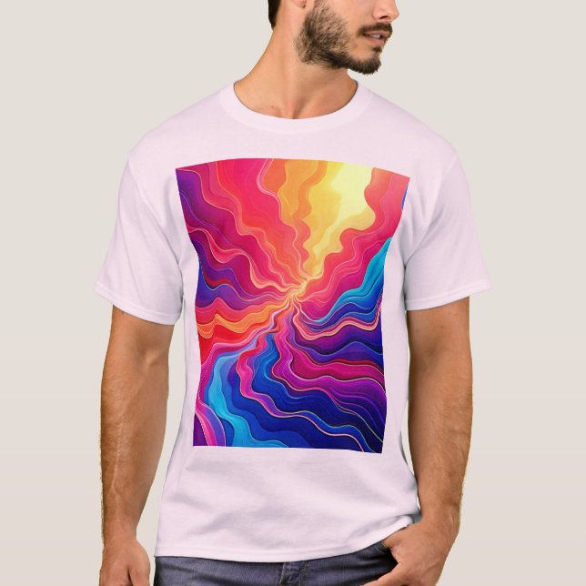 Camiseta Vivid Waves: Abstract Neon Energy Flow Art (Anverso)