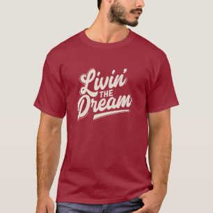 Camiseta Viviendo el sueño crema blanco diseño de escritura