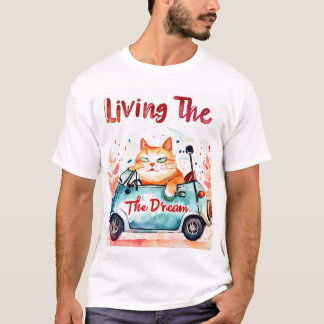Camiseta Viviendo el sueño: Gato Chubby en un auto pequeño