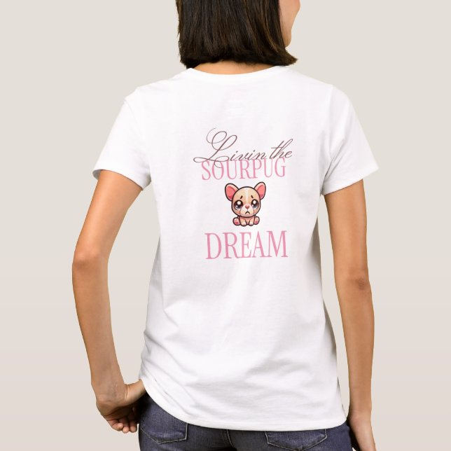 Camiseta Viviendo el sueño, lindo personalizado perro bulld (Reverso)