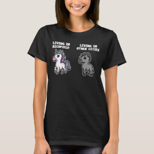 Camiseta Viviendo en Richfield Unicornio humor arcoiris en