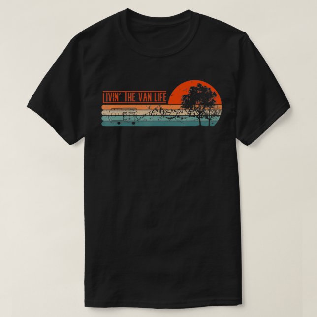 Camiseta Viviendo ese vagón de Van Life Retro Camping Van (Diseño del anverso)