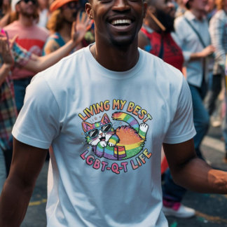 Camiseta Viviendo mi mejor gato del orgullo LGBT-Q-T