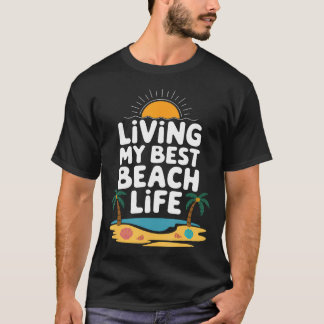 Camiseta Viviendo Mi Mejor Vida de Playa Divertido Retro At