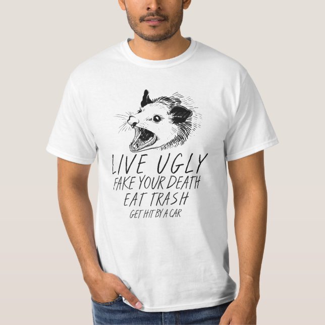 Camiseta Vivir Falso Falso Tu Muerte Come Basura Opossum (Anverso)