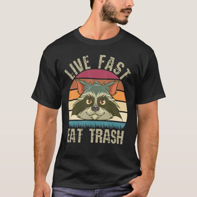 Camiseta Vivir Fast Eat Trash Panda Raccoon Vintage (Anverso)