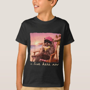 Camiseta Vivo aquí meme de mapache divertido verano de chic