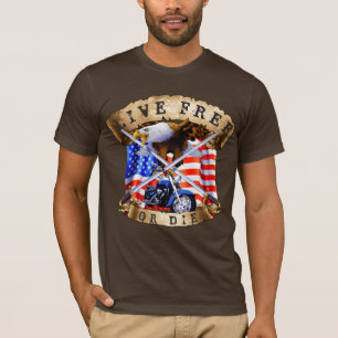 Camiseta Vivo libre o muerto, motocicleta Patriota, águila,