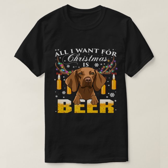 Camiseta Vizsla Cerveza reno Ornamentos navideños Navidad L (Diseño del anverso)