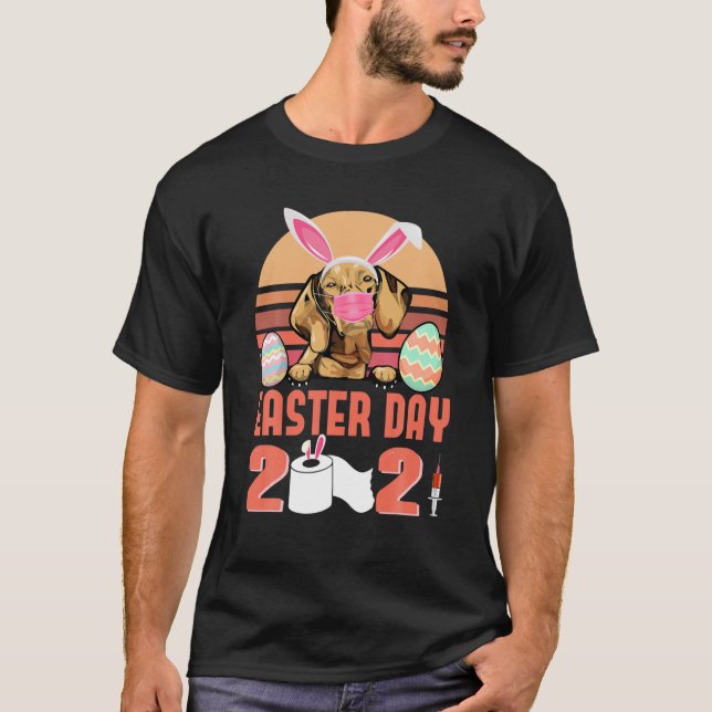 Camiseta Vizsla Dog Face Mask Rabbit Bunny Egny Easter Day  (Anverso)
