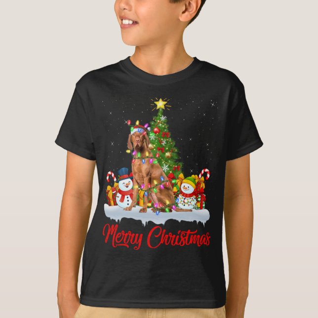 Camiseta Vizsla Dog Xmas Tree iluminando Santa Vizsla Chris (Anverso)