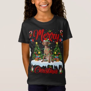 Camiseta Vizsla Perro Lover Xmas Encendiendo Santa Hat Vizs