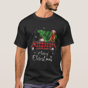 Camiseta Vizsla Perro Raza Camión Rojo Navidades Perro Gra