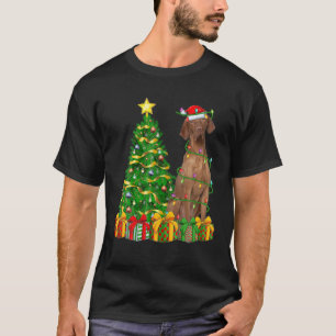 Camiseta Vizsla Perro Xmas Árbol de iluminación Santa Hat V