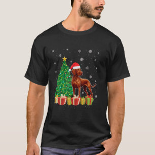 Camiseta Vizsla Perro Xmas Árbol iluminando Santa Hat Vizsl