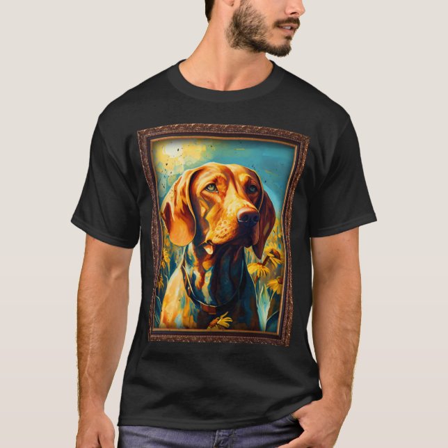 Camiseta Vizsla Pintura Flor de girasol Madera Flor Floral (Anverso)