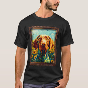 Camiseta Vizsla Pintura Flor de girasol Madera Flor Floral