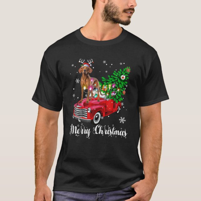 Camiseta Vizsla Red Truck Navidades Santa Hat Xmas Perro Am (Anverso)
