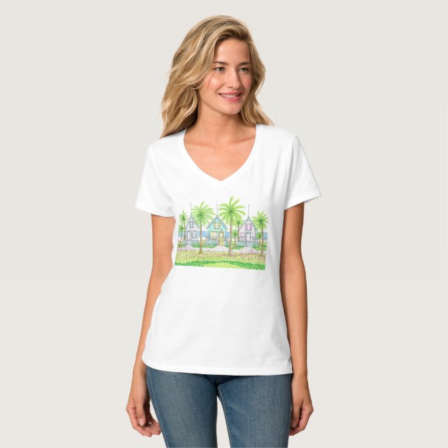 Camiseta Vneck Tropical Beach Life Shack (Anverso completo)