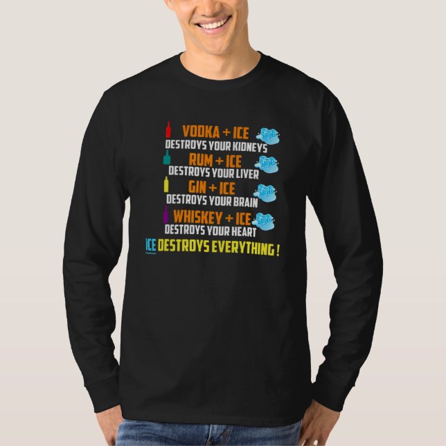 Camiseta Vodka Rum Gin Whiskey Plus Ice Destruye Todo (Anverso)