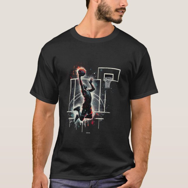 CAMISETA VOLANDO AL TABLERO DE BALONCESTO ACUARELA SALPICAD (Anverso)