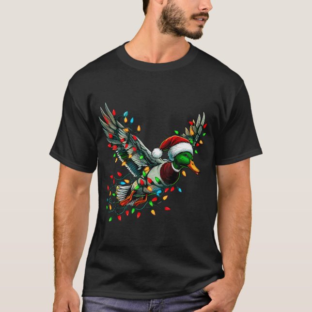 Camiseta Volando el Pato Santa con Navidades Luces Cazando  (Anverso)