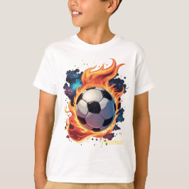 Camiseta Volando una pelota de fútbol con llamas.