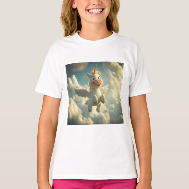 Camiseta Volando unicornio 3D en el cielo (Anverso)