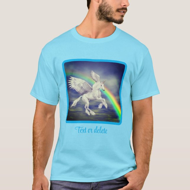 Camiseta Volando unicornio sobre caballo de fantasía arcoir (Anverso)