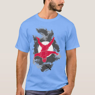 Camiseta Volante rojo con sol y nubes grises