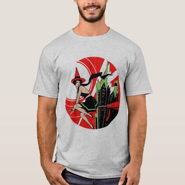 Camiseta Volar bruja de Halloween (cosecha) (Anverso)