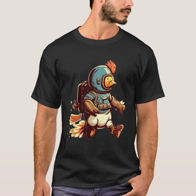 Camiseta Volar con mochila propulsora  Pollo (Anverso)