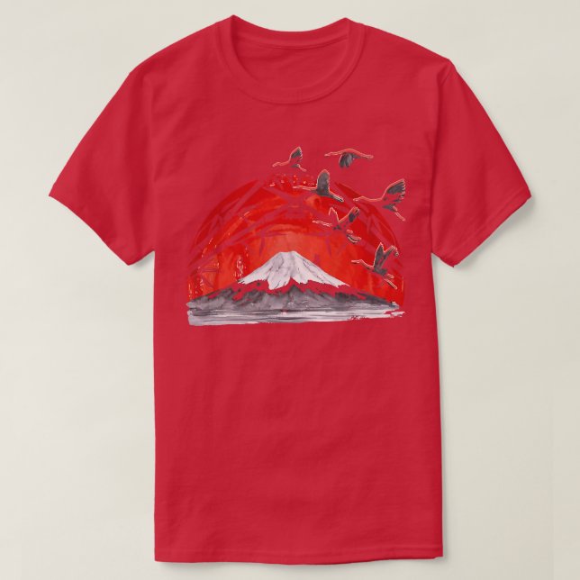 Camiseta Volcán de Arte Japonés Stork Crane Japan Art Sakur (Diseño del anverso)