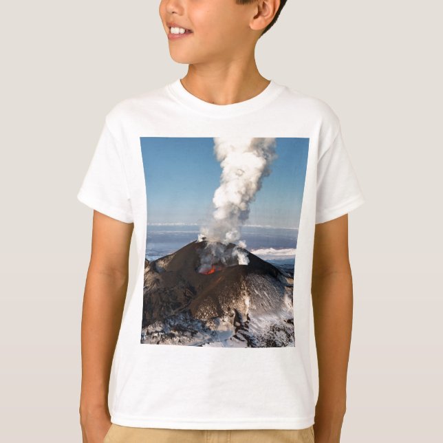 Camiseta Volcán de la erupción del cráter: lava, gas, (Anverso)