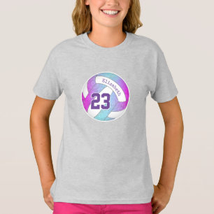 Camiseta voleibol chicas de arte morado rosa azul