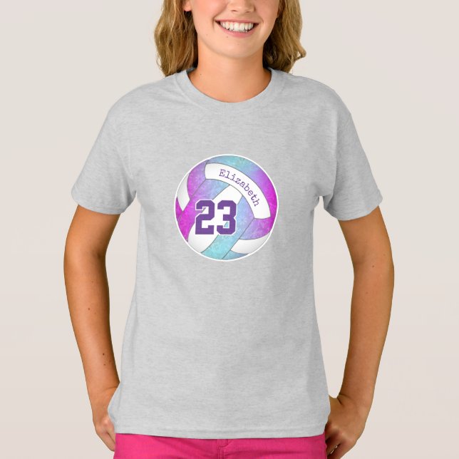 Camiseta voleibol chicas de arte morado rosa azul (Anverso)