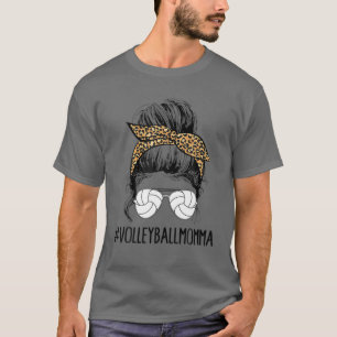 Camiseta Voleibol Momma Life Messy Bun Hair Leopard Mothe