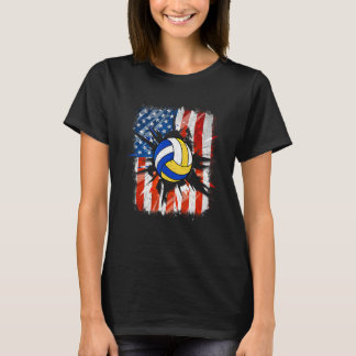 Camiseta Voleibol Vintage 4 De Julio Bandera Estadounidense