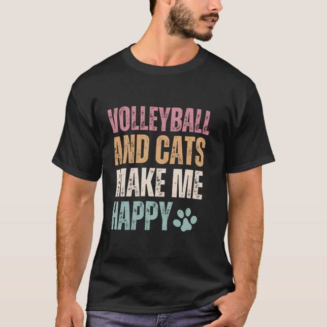 Camiseta Voleibol Y Gatos Me Hacen Feliz Gracioso (Anverso)