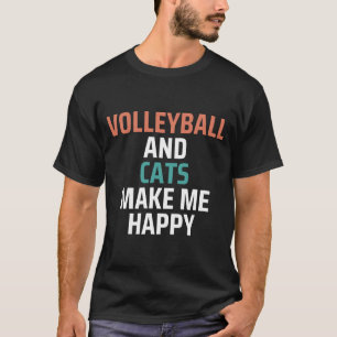 Camiseta Voleibol Y Gatos Me Hacen Feliz Gracioso