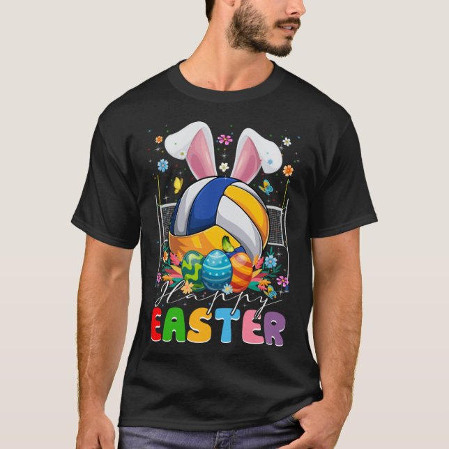 Camiseta Volleyball Ball With Bunny Ears Easter Day Boys Ki (Anverso)