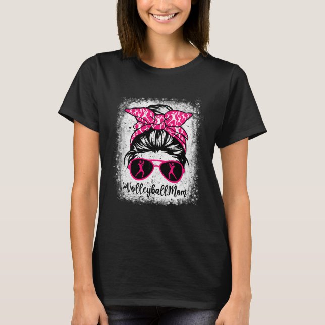 Camiseta Volleyball Mom Leopard Messy Bun Sport  Mother's D (Anverso)