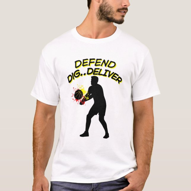 Camiseta Volleyball Player Silhouette - Defend Dig Deliver  (Anverso)