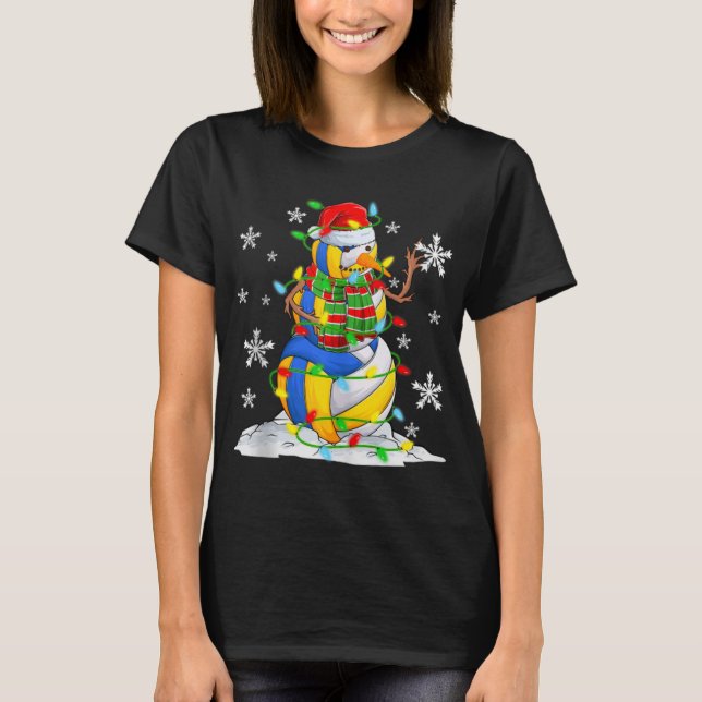 Camiseta Volleyball Snowman Christmas Tree Lights Xma T Shi (Anverso)