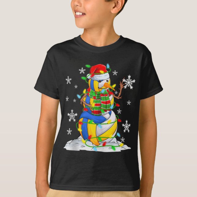 Camiseta Volleyball Snowman Christmas Tree Lights Xma T Shi (Anverso)
