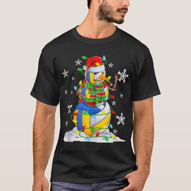 Camiseta Volleyball Snowman Christmas Tree Lights Xma T Shi (Anverso)