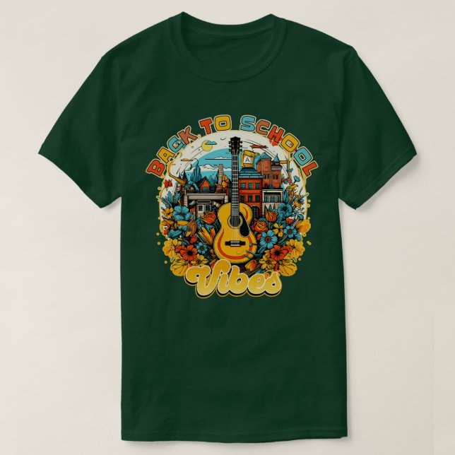 Camiseta Volver a la escuela de diseño de guitarra de vibra (Diseño del anverso)