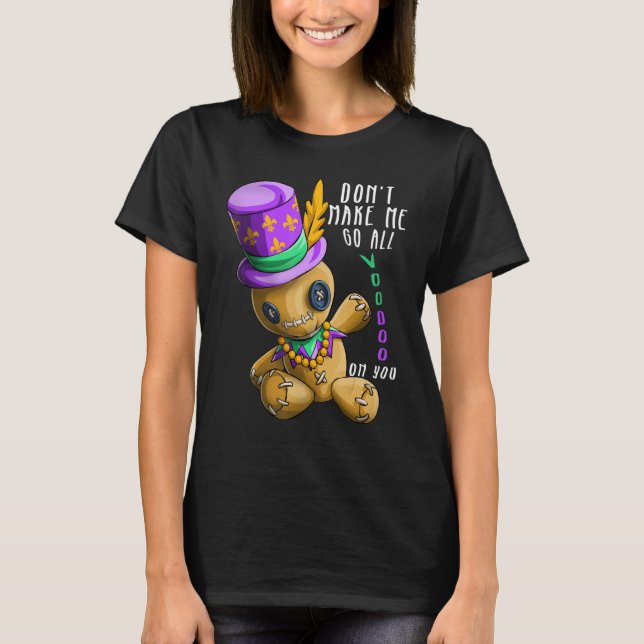 Camiseta Voodoo Doll Mardi Gras Mask Jester Gorras cuentas  (Anverso)