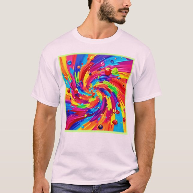 Camiseta Vórtex de frutas coloridas (Anverso)