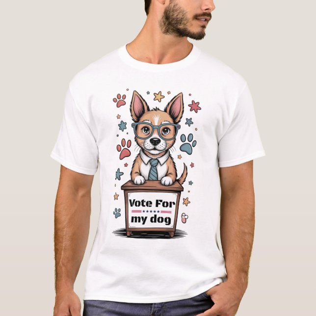 Camiseta Vota por mi perro – Perro divertido dibujado a man (Anverso)